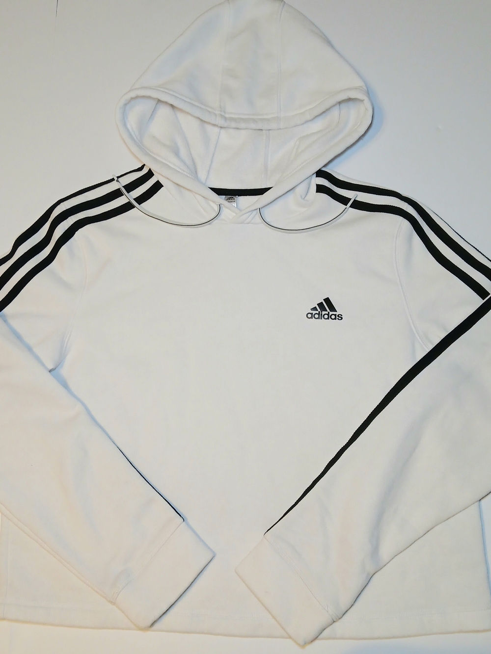 adidas White pullover Hoodie with Black Stripes